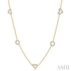 1 Ctw Heart and Circle Round Cut Diamond Station Necklace in 14K Yellow Gold