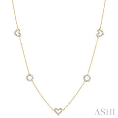 1 Ctw Heart and Circle Round Cut Diamond Station Necklace in 14K Yellow Gold