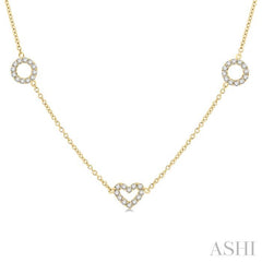 1 Ctw Heart and Circle Round Cut Diamond Station Necklace in 14K Yellow Gold