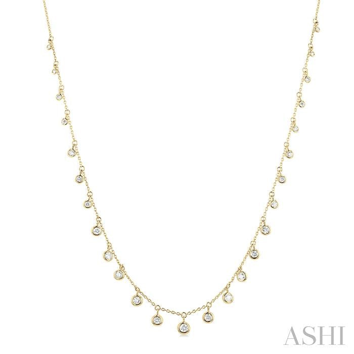 5/8 Ctw Bezel Set Round Cut Diamond Station Necklace in 14K Yellow Gold