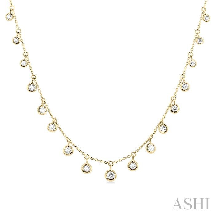 5/8 Ctw Bezel Set Round Cut Diamond Station Necklace in 14K Yellow Gold