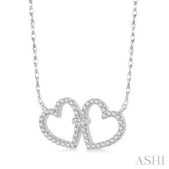 1/4 Ctw Coupled Twin Heart Round Cut Diamond Necklace in 14K White Gold
