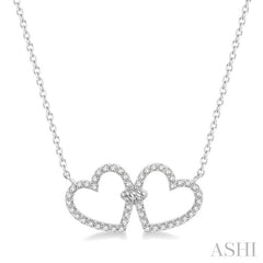 1/4 Ctw Coupled Twin Heart Round Cut Diamond Necklace in 14K White Gold