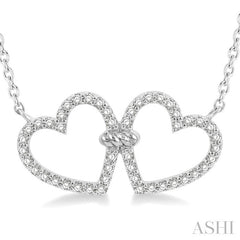 1/4 Ctw Coupled Twin Heart Round Cut Diamond Necklace in 14K White Gold