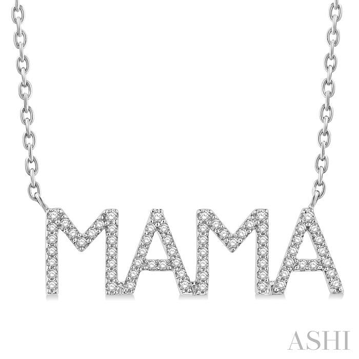 1/5 Ctw 'MAMA' Block Round Cut Diamond Necklace in 10K White Gold