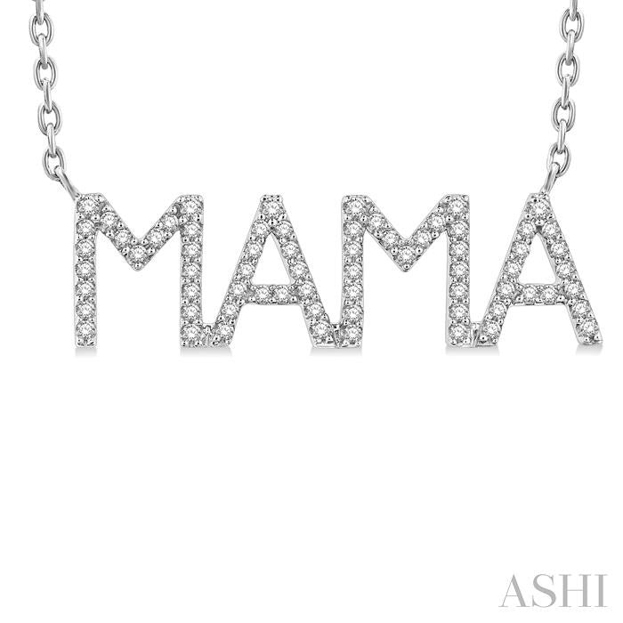 1/5 Ctw 'MAMA' Block Round Cut Diamond Necklace in 10K White Gold