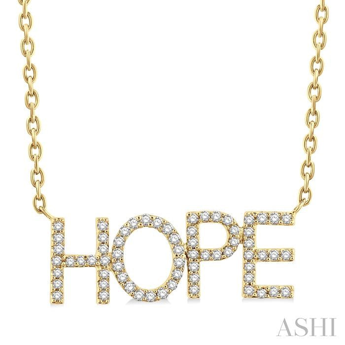 1/5 Ctw 'HOPE' Block Round Cut Diamond Necklace in 10K Yellow Gold