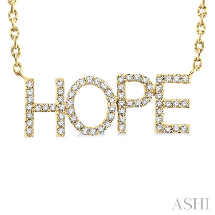 1/5 Ctw 'HOPE' Block Round Cut Diamond Necklace in 10K Yellow Gold