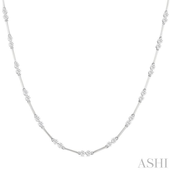 1 1/5 Ctw Bar Link Round Cut Diamond Necklace in 14K White Gold