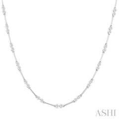 1 1/5 Ctw Bar Link Round Cut Diamond Necklace in 14K White Gold