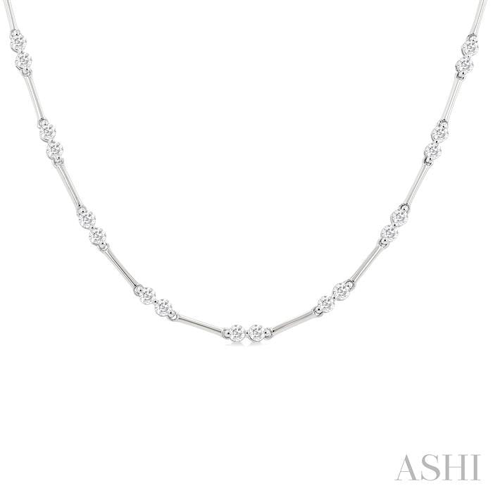 1 1/5 Ctw Bar Link Round Cut Diamond Necklace in 14K White Gold