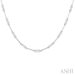 1 1/5 Ctw Bar Link Round Cut Diamond Necklace in 14K White Gold