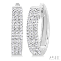 1/3 Ctw Triple Row Round Cut Diamond Hoop Earring in 14K White Gold