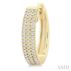 1/3 Ctw Triple Row Round Cut Diamond Hoop Earring in 10K Yellow Gold