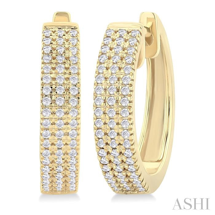 1/3 Ctw Triple Row Round Cut Diamond Hoop Earring in 10K Yellow Gold