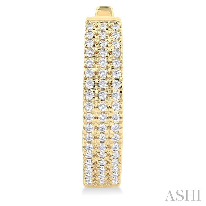 1/3 Ctw Triple Row Round Cut Diamond Hoop Earring in 10K Yellow Gold