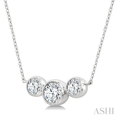 1 Ctw Past, Present & Future 3-Stone Bezel Set Round Cut Diamond Necklace in 14K White Gold