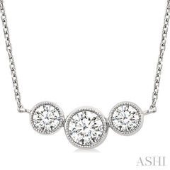 1 Ctw Past, Present & Future 3-Stone Bezel Set Round Cut Diamond Necklace in 14K White Gold