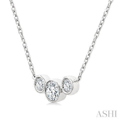 1/2 Ctw Past, Present & Future 3-Stone Bezel Set Round Cut Diamond Necklace in 14K White Gold