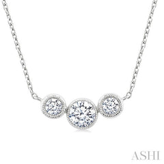 1/2 Ctw Past, Present & Future 3-Stone Bezel Set Round Cut Diamond Necklace in 14K White Gold