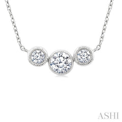 1/2 Ctw Past, Present & Future 3-Stone Bezel Set Round Cut Diamond Necklace in 14K White Gold