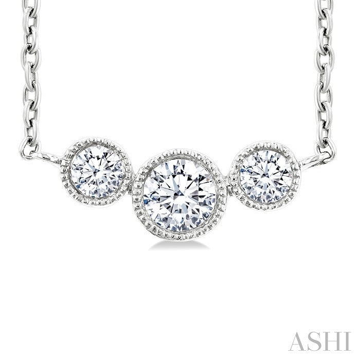 1/4 Ctw Past, Present & Future 3-Stone Bezel Set Round Cut Diamond Necklace in 14K White Gold