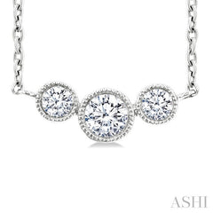 1/4 Ctw Past, Present & Future 3-Stone Bezel Set Round Cut Diamond Necklace in 14K White Gold