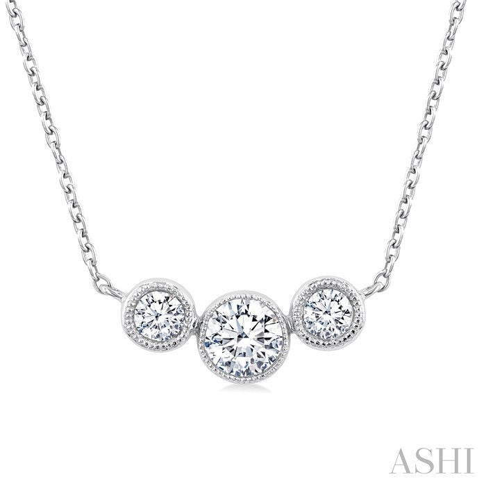 1/3 Ctw Past, Present & Future 3-Stone Bezel Set Round Cut Diamond Necklace in 14K White Gold