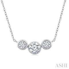 1/3 Ctw Past, Present & Future 3-Stone Bezel Set Round Cut Diamond Necklace in 14K White Gold