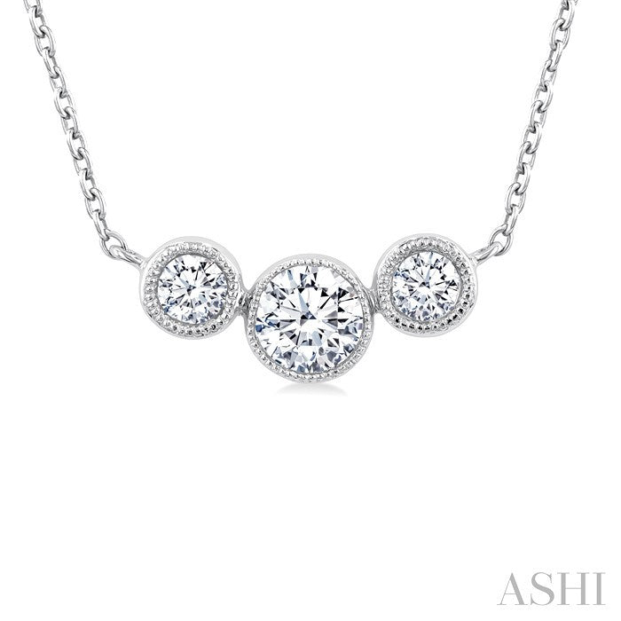 1/3 Ctw Past, Present & Future 3-Stone Bezel Set Round Cut Diamond Necklace in 14K White Gold