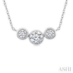 1/3 Ctw Past, Present & Future 3-Stone Bezel Set Round Cut Diamond Necklace in 14K White Gold