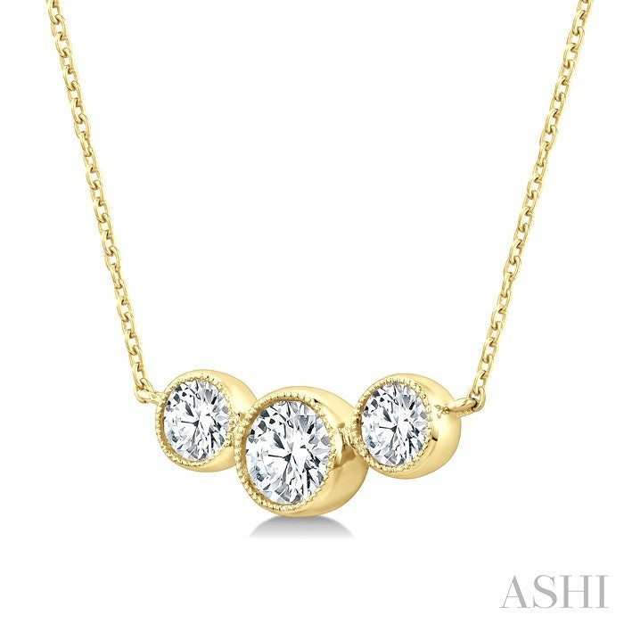 1/3 Ctw Past, Present & Future 3-Stone Bezel Set Round Cut Diamond Necklace in 14K Yellow Gold