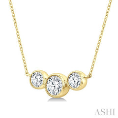 1/3 Ctw Past, Present & Future 3-Stone Bezel Set Round Cut Diamond Necklace in 14K Yellow Gold