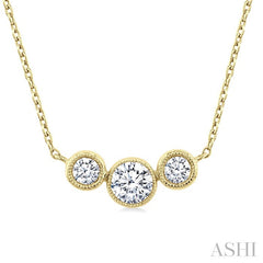 1/3 Ctw Past, Present & Future 3-Stone Bezel Set Round Cut Diamond Necklace in 14K Yellow Gold