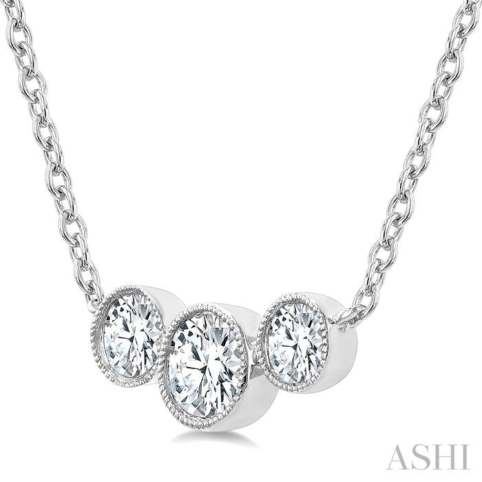 3/4 Ctw Past, Present & Future 3-Stone Bezel Set Round Cut Diamond Necklace in 14K White Gold
