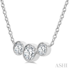 3/4 Ctw Past, Present & Future 3-Stone Bezel Set Round Cut Diamond Necklace in 14K White Gold