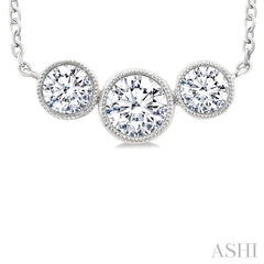 3/4 Ctw Past, Present & Future 3-Stone Bezel Set Round Cut Diamond Necklace in 14K White Gold