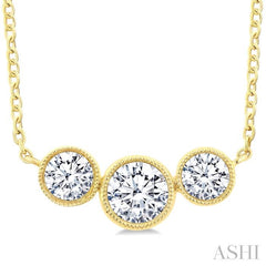 3/4 Ctw Past, Present & Future 3-Stone Bezel Set Round Cut Diamond Necklace in 14K Yellow Gold