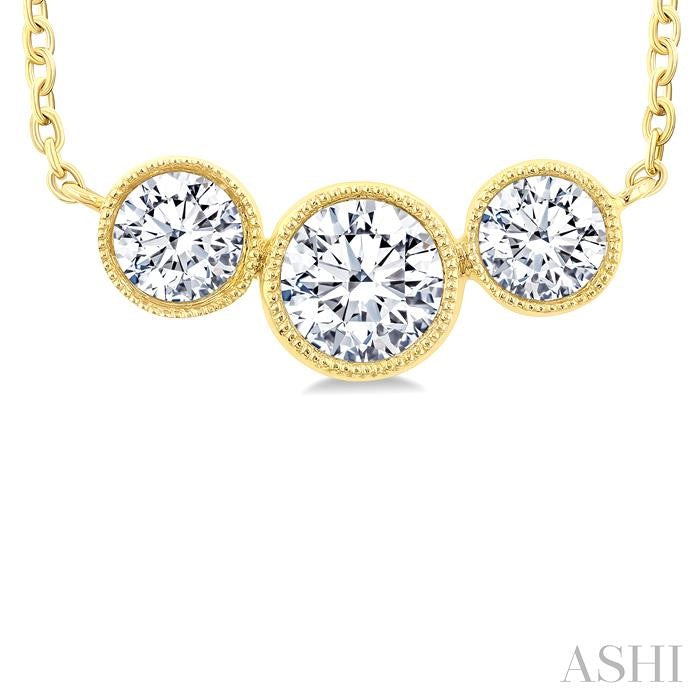 3/4 Ctw Past, Present & Future 3-Stone Bezel Set Round Cut Diamond Necklace in 14K Yellow Gold