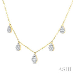 1/2 Ctw Pear Shape Mount Round Cut Diamond Dangle Necklace in 10K Yellow Gold