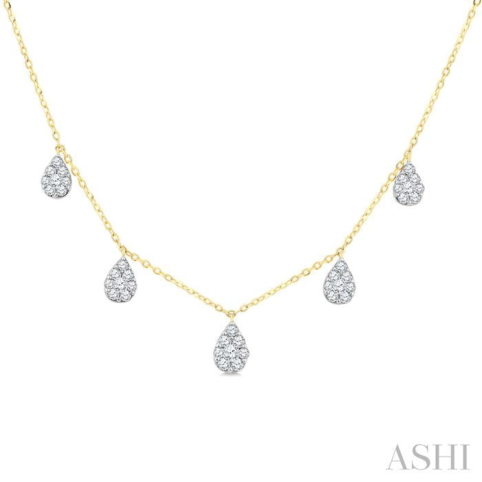1/2 Ctw Pear Shape Mount Round Cut Diamond Dangle Necklace in 10K Yellow Gold