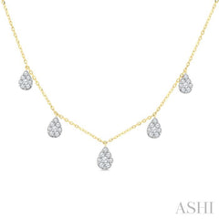 1/2 Ctw Pear Shape Mount Round Cut Diamond Dangle Necklace in 10K Yellow Gold