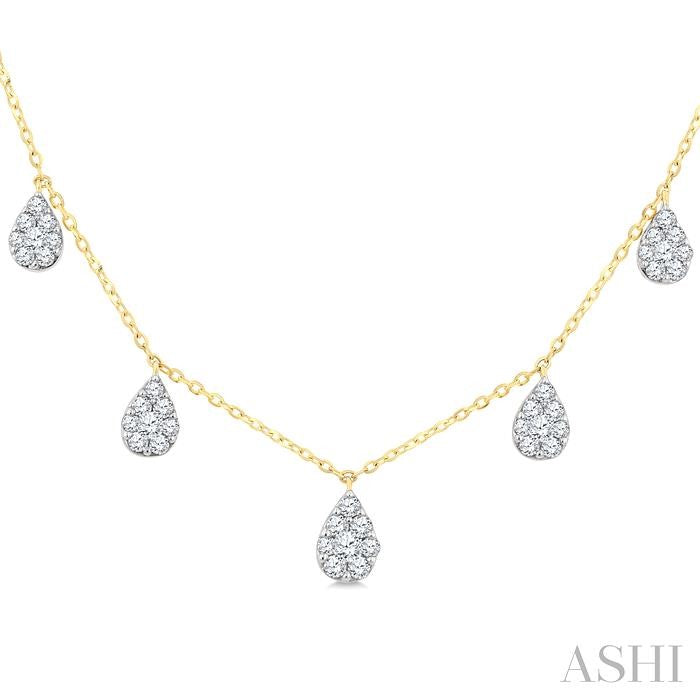 1/2 Ctw Pear Shape Mount Round Cut Diamond Dangle Necklace in 10K Yellow Gold