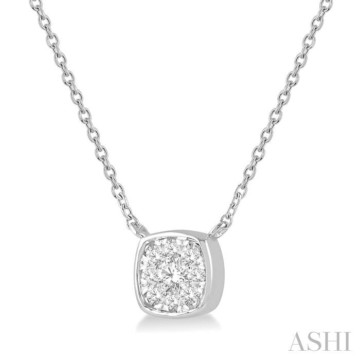 1/6 Ctw Cushion Shape Lovebright Diamond Pendant With Chain in 14K White Gold