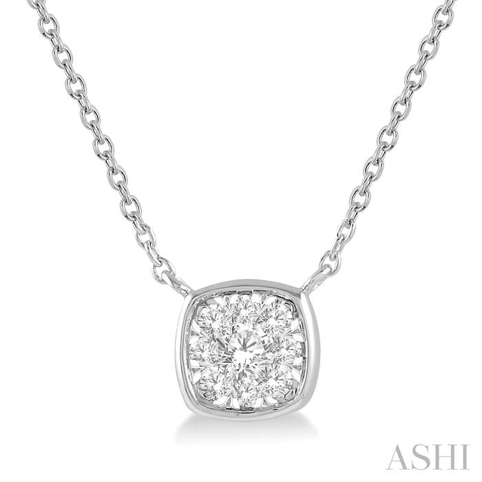 1/6 Ctw Cushion Shape Lovebright Diamond Pendant With Chain in 14K White Gold