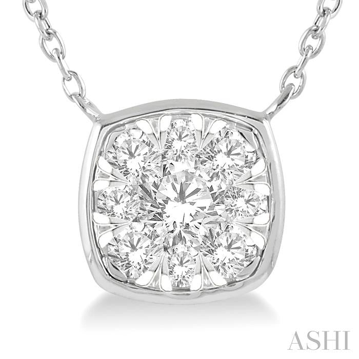 1/3 Ctw Cushion Shape Lovebright Diamond Pendant With Chain in 14K White Gold