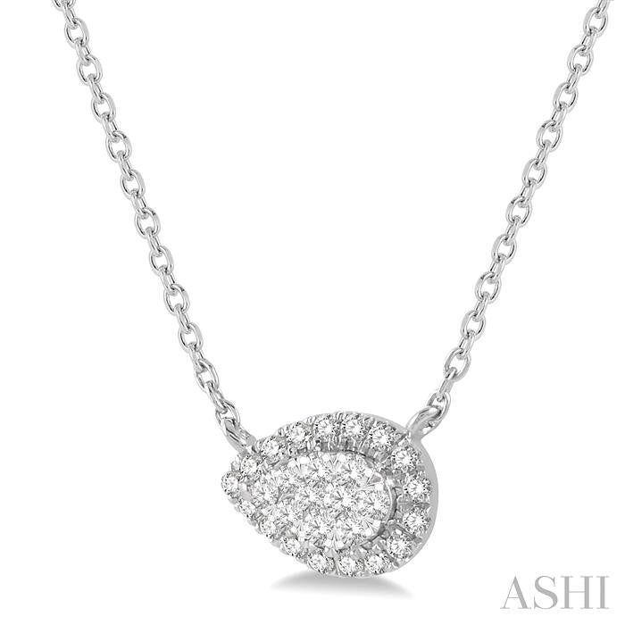 1/6 Ctw Pear Shape Round Cut Diamond Lovebright Pendant With Chain in 14K White Gold