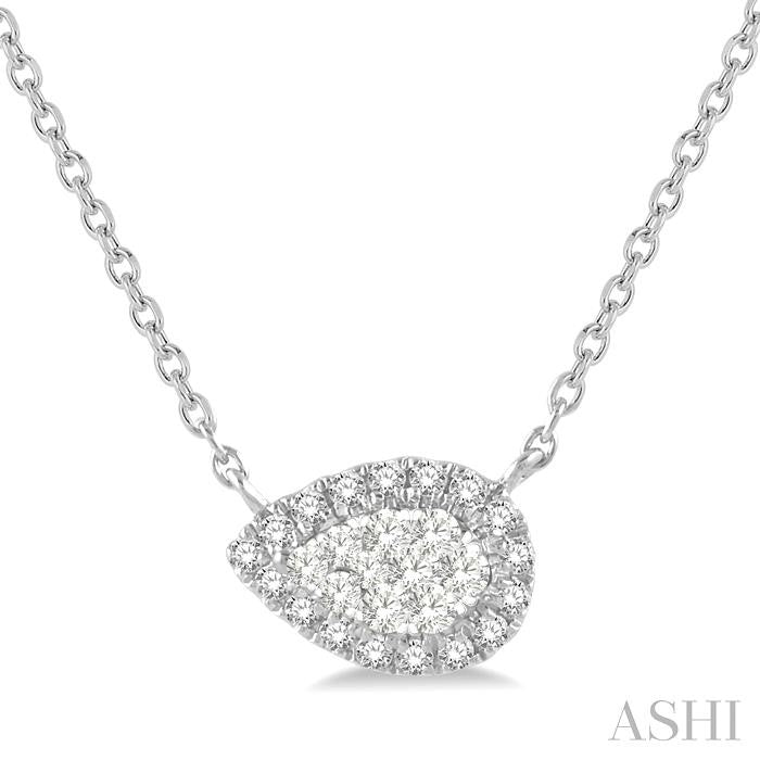 1/6 Ctw Pear Shape Round Cut Diamond Lovebright Pendant With Chain in 14K White Gold