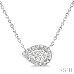1/6 Ctw Pear Shape Round Cut Diamond Lovebright Pendant With Chain in 14K White Gold