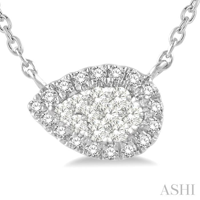 1/6 Ctw Pear Shape Round Cut Diamond Lovebright Pendant With Chain in 14K White Gold